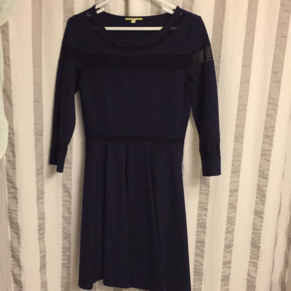 Navy Gianni Bini dress with sheer black detail